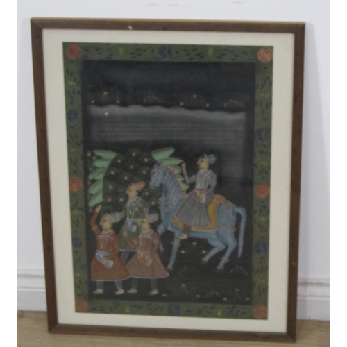 418 - INDIAN SCHOOL. Figures in a Garden, gouache, 36 x 24in; one other Indian picture depicting a Figure ... 