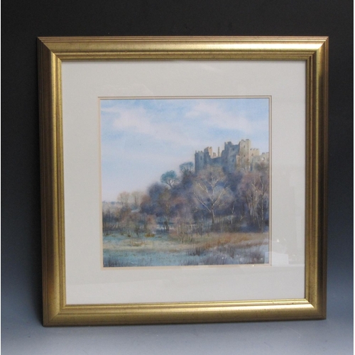 422 - ROD WILLIS. Ludlow Castle, signed, watercolour, 13 1/2 x 13 1/2in; a watercolour by D. Thorneycroft ... 