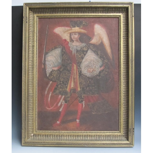 429 - TWENTIETH CENTURY SCHOOL (in the Cuzco Manner), The Archangel Gabriel, oil on canvas, 27 1/2 x 20in;... 