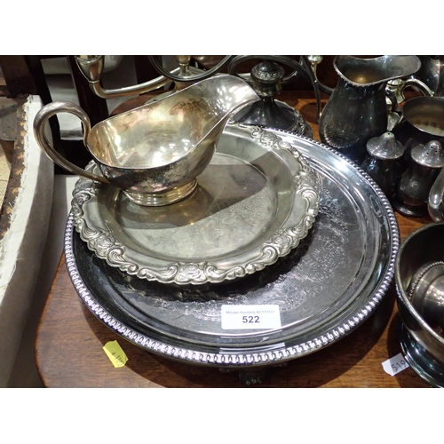 522 - A quantity of plated ware including Coffee Pots, Trays, Candelabra, etc.