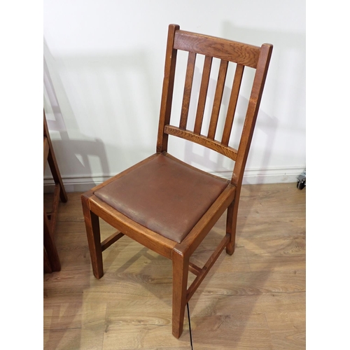 534 - Six slat back oak Dining Chairs with leather effect drop-in seats