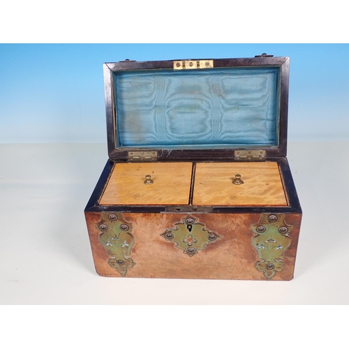 575 - A Victorian walnut and brass bound Tea Caddy 9 1/2in