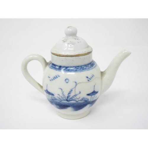 58 - An 18th Century English porcelain 'Toy' Teapot painted chinoiserie landscape, 2 1/2in, wrong lid and... 