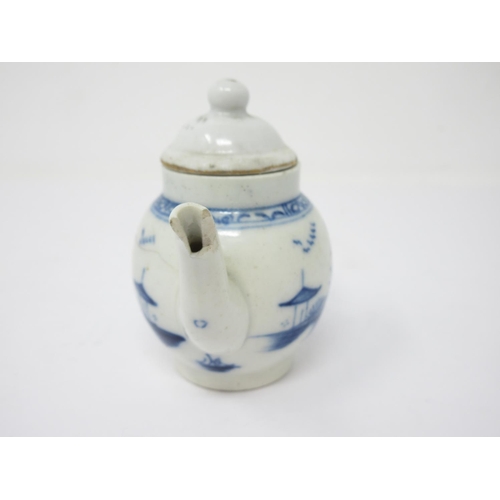 58 - An 18th Century English porcelain 'Toy' Teapot painted chinoiserie landscape, 2 1/2in, wrong lid and... 