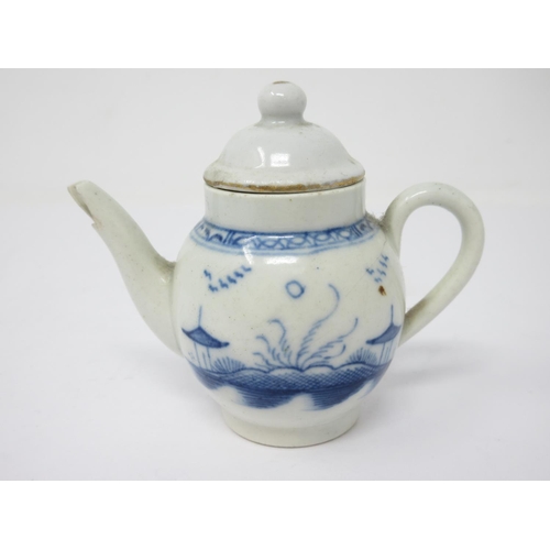 58 - An 18th Century English porcelain 'Toy' Teapot painted chinoiserie landscape, 2 1/2in, wrong lid and... 