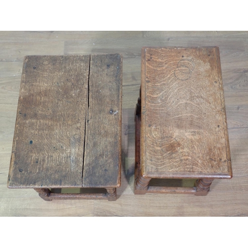 66 - A 17th Century style oak Joint Stool and another fitted carved drawer