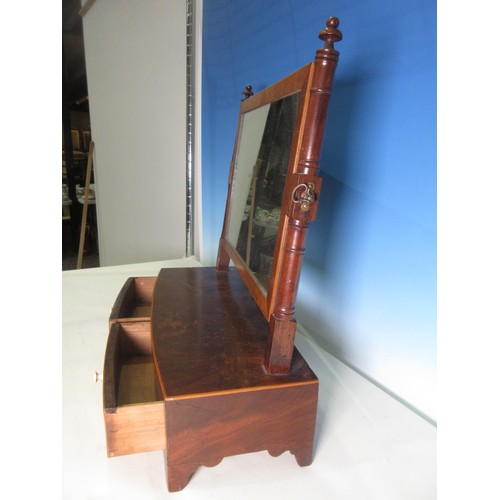 443A - A 19th Century mahogany Toilet Mirror with satinwood stringing, the base fitted two drawers, 16in W