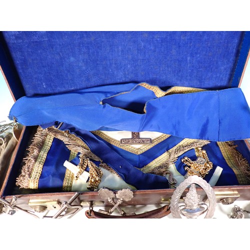 450 - A quantity of EP Masonic regalia and a small leather Suitcase also containing Masonic regalia