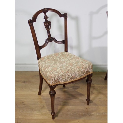 481 - Four Victorian walnut Salon Chairs with floral stuff-over seats