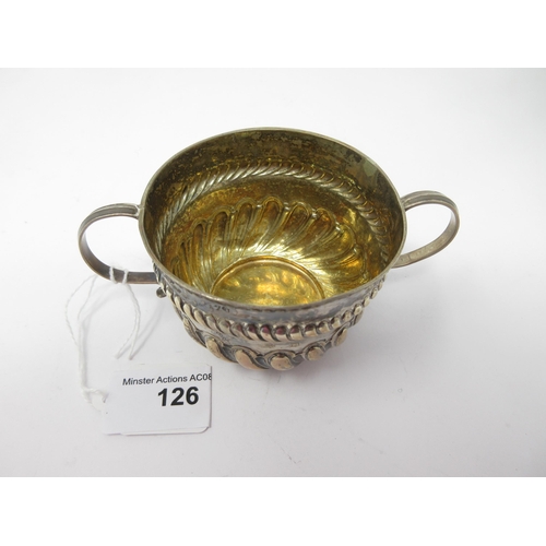 126 - An early silver small two handled Porringer with gadroon embossing, engraved initials, S.D. to C.S. ... 