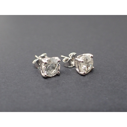 173 - A pair of Diamond Ear Studs claw-set brilliant-cut stones in 18ct white gold, total diamond weight 2... 