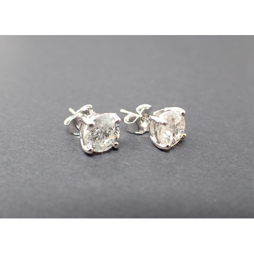 173 - A pair of Diamond Ear Studs claw-set brilliant-cut stones in 18ct white gold, total diamond weight 2... 