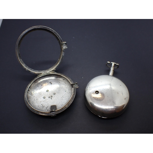 223 - A George III silver pair cased Pocket Watch the white enamel dial with roman numerals, single train ... 