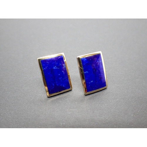 241 - A pair of Lapis Lazuli Earrings each set rectangular lapis lazuli in 9ct gold surround