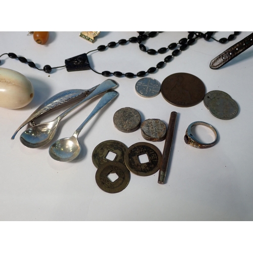 275 - Simulated Pearls, bone bead Necklace, Chinese silver Rickshaw, Whist Markers, Wine Taster Glove Stre... 