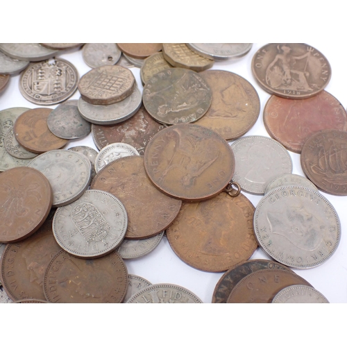 408 - A small tub of Coins to include a quantity of QV-Geo VI three pound and a 10/- note