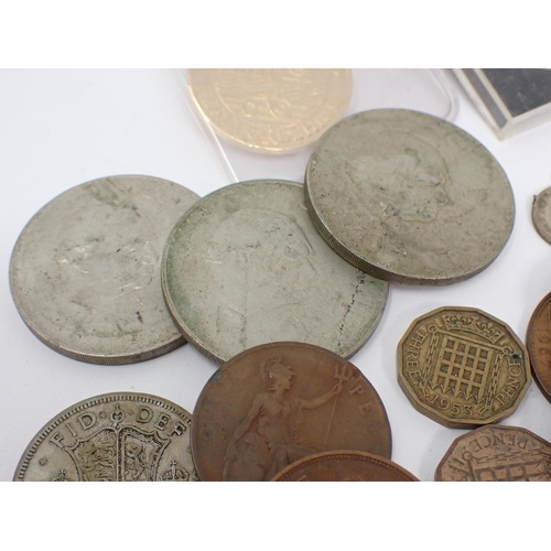 408 - A small tub of Coins to include a quantity of QV-Geo VI three pound and a 10/- note