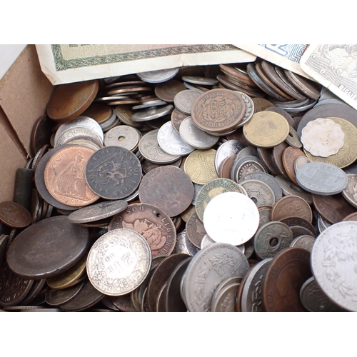 413 - A box of assorted British and World Coins, to include minor Roman Bronze, France 1873 5Francs, Austr... 