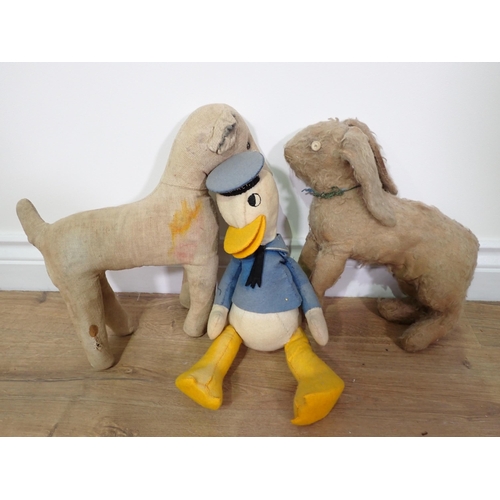 429 - Two vintage Teddy Bear Dogs, a Donald Duck, Teddy Bear and two Elephants