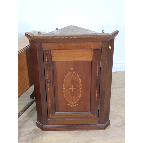 430 - An Edwardian mahogany and inlaid Corner Cupboard, a Victorian Sutherland Table and a 19th Century ma... 