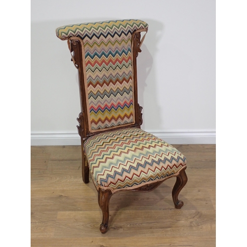 431 - A Victorian rosewood framed Prayer Chair and a Coronation Stool by Castle Bros. A/F