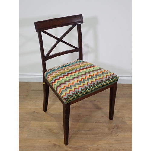 450 - A 19th Century mahogany Corner Chair with brightly coloured embroidery drop in seat, a mahogany X-ba... 