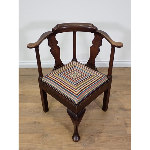 450 - A 19th Century mahogany Corner Chair with brightly coloured embroidery drop in seat, a mahogany X-ba... 