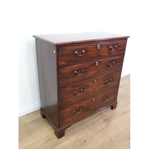 456 - A Georgian mahogany Chest of four long drawers on ogee bracket feet 3ft 5in H x 3ft 4in W