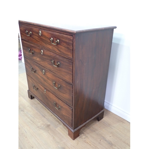 456 - A Georgian mahogany Chest of four long drawers on ogee bracket feet 3ft 5in H x 3ft 4in W