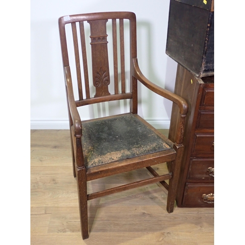 470 - A mahogany Chest of two short and four long drawers, a carved oak dropleaf Table, an oak Elbow Chair... 