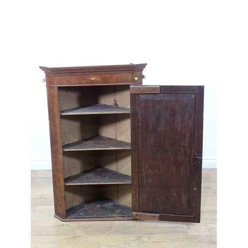 478 - A Georgian mahogany and inlaid hanging Corner Cupboard 3ft 6in H x 2ft 3in W