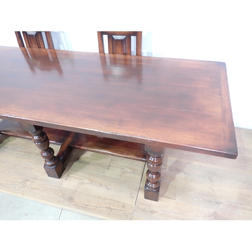 480 - A 17th Century style oak Refectory Table with cleated top mounted upon six turned supports with thic... 