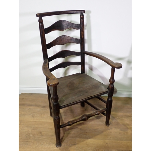 496 - Three antique rush seated Elbow Chairs, another with replacement solid seat and a single Chair