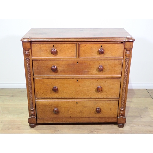 500 - A Victorian oak Chest of two short and three long drawers 3ft 8in W x 3ft 6in H