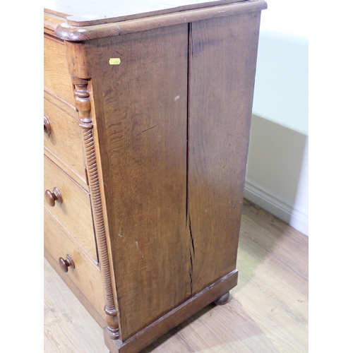 500 - A Victorian oak Chest of two short and three long drawers 3ft 8in W x 3ft 6in H