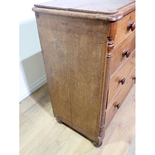 500 - A Victorian oak Chest of two short and three long drawers 3ft 8in W x 3ft 6in H