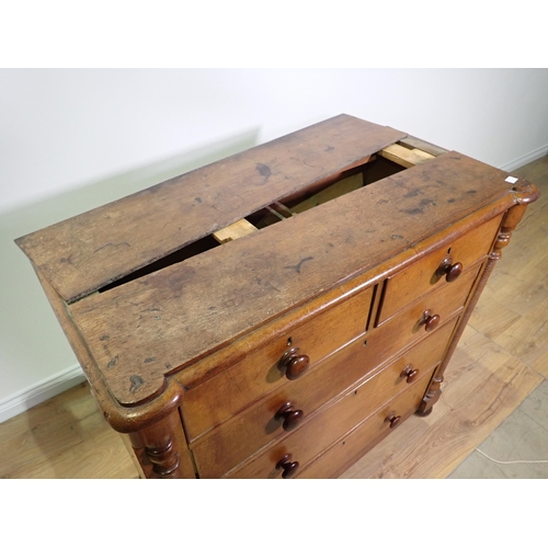 500 - A Victorian oak Chest of two short and three long drawers 3ft 8in W x 3ft 6in H