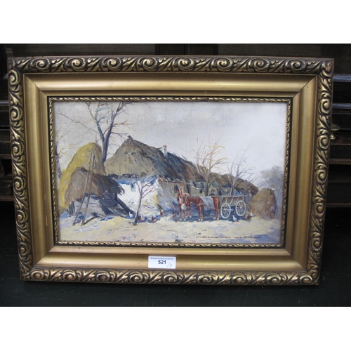 521 - RUSSIAN SCHOOL. A Horse and Cart by buildings, indistinctly signed, oil on canvas; together with an ... 