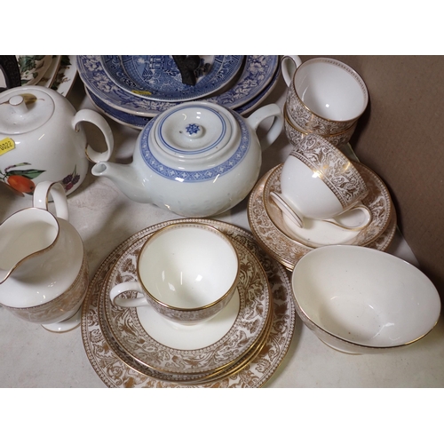 591 - Oval blue and white Meat Plates, two Minton Lothian pattern Meat Plates, a Wedgwood part Tea Set, a ... 