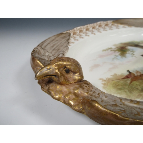 600 - A Royal Worcester service painted individual scenes with gamebirds, viz: Oval Platter with pheasant ... 