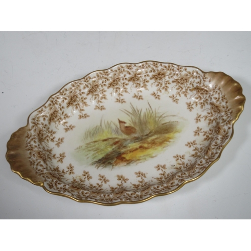 600 - A Royal Worcester service painted individual scenes with gamebirds, viz: Oval Platter with pheasant ... 