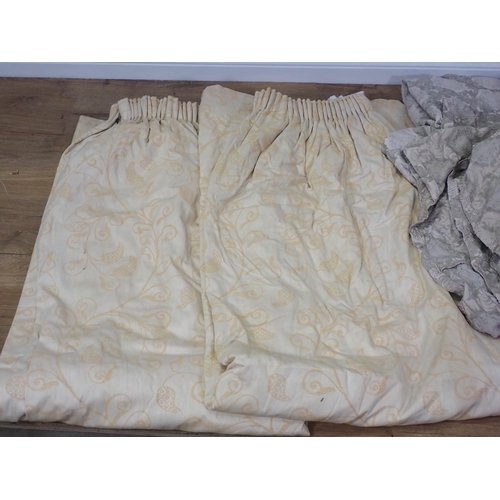 61 - A pink silk Eiderdowns, a pair of yellow Curtains and two Counterpains