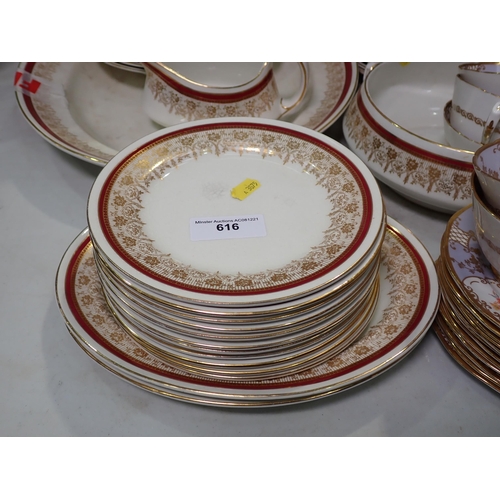 616 - A George Jones Crescent China part Dinner Service, Meat plate is chipped and discoloured, and a part... 