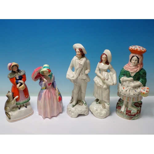 618 - Four Staffordshire Figures, some A/F, a Royal Doulton Figure, Miss Demure, an Irish Figure, a Royal ... 