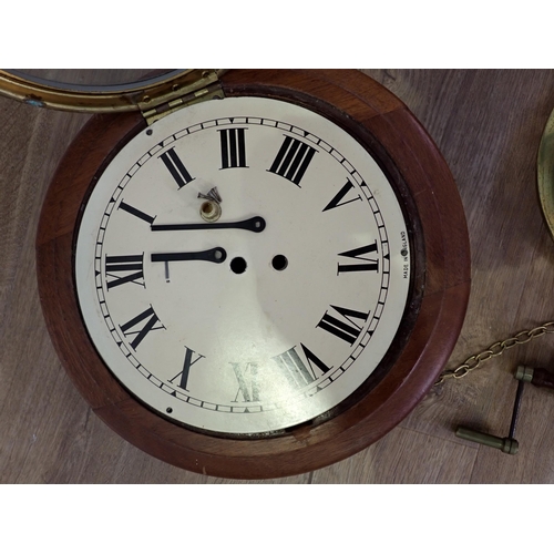 62 - Two Wall Clocks, Mantel Clock, two cut glass ceiling Light Shades and an ebonised Smoker's Stand