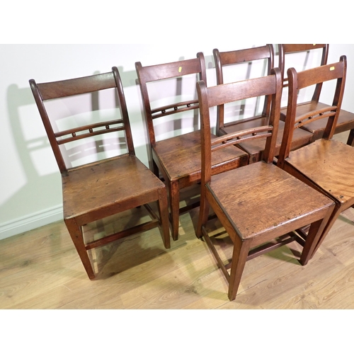 64 - A set of six 19th Century oak Country Dining Chairs on square cut supports