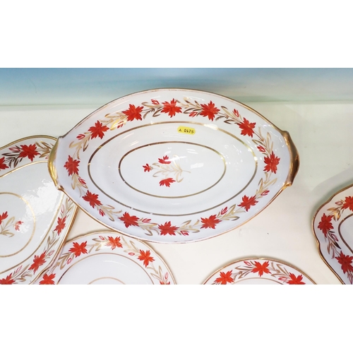 664 - A part dessert Service, decorated floral sprays in red and gilt, some A/F