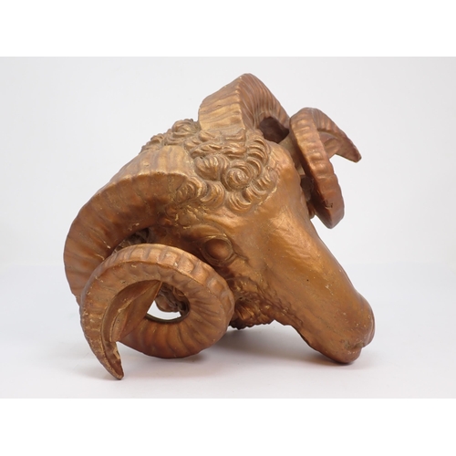 666 - A gilded carved wooden Ram's Head, 9in