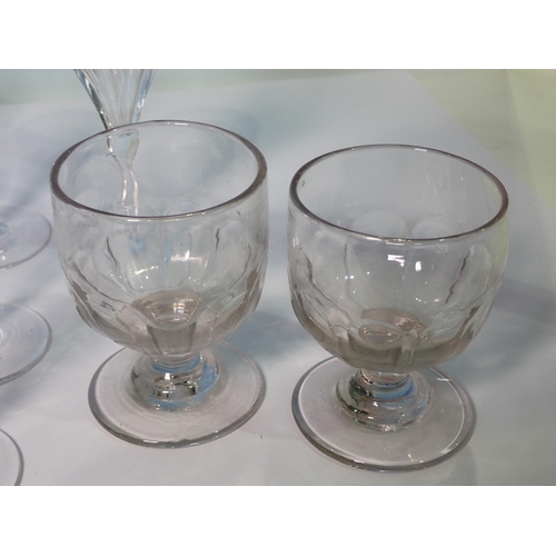 670 - A set of six fine narrow stemmed Liqueur Glasses, five plain Rummers, a ruby flashed Mug, and nine o... 