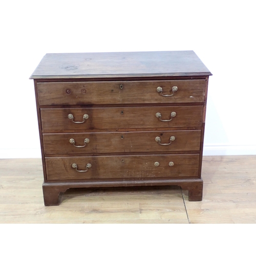 684 - A George III mahogany Chest with secretaire drawer above three drawers mounted on ogee bracket feet ... 